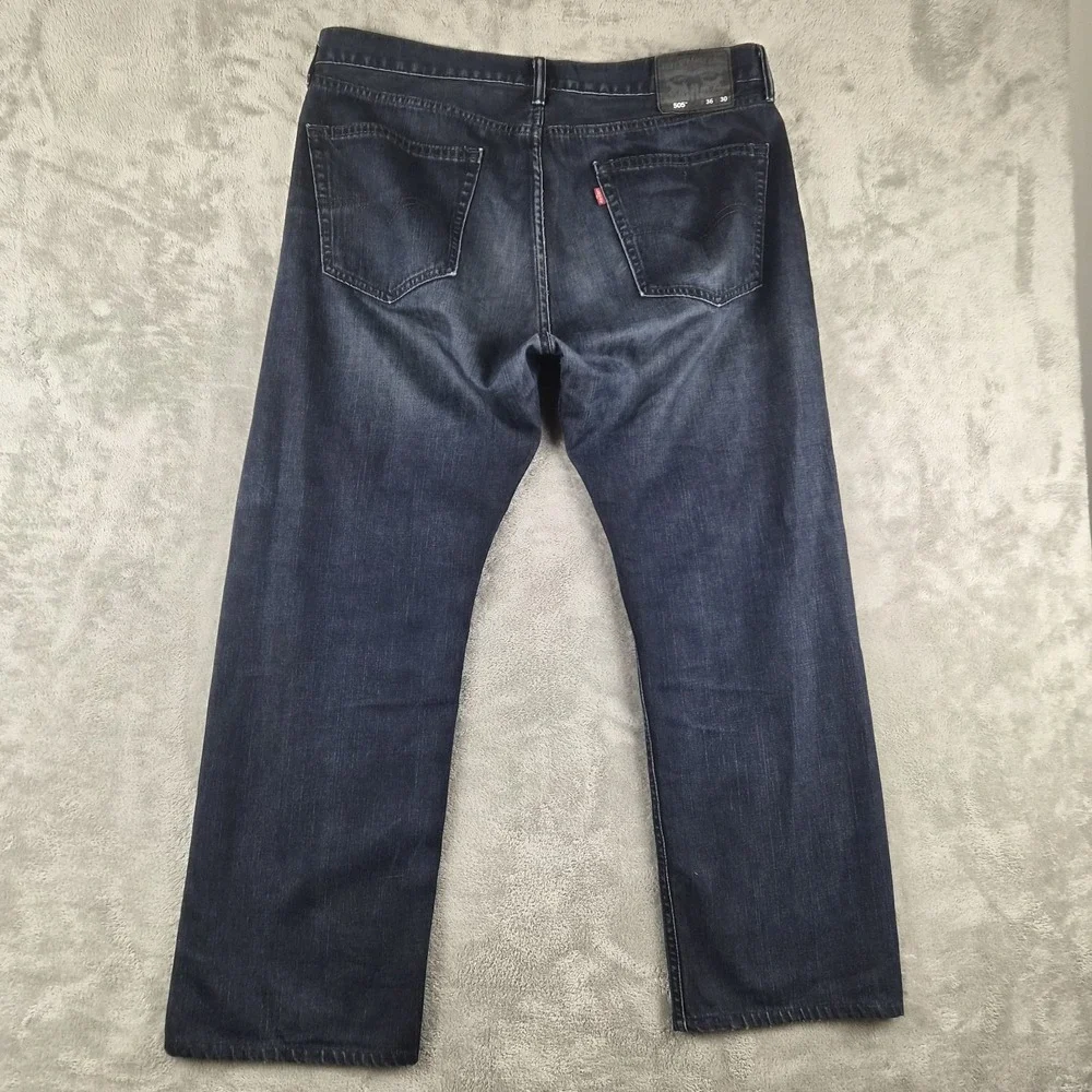 Levis 505 Regular Fit Jeans Mens 36x30 Blue Denim Dark Wash Straight Leg Cotton